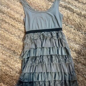 Xhilaration Blue and Black Ruffled Tiered Mini Dress